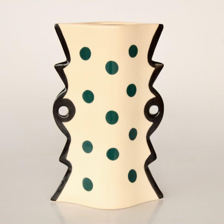 Tall Cream, Black & Green Spotted Vase